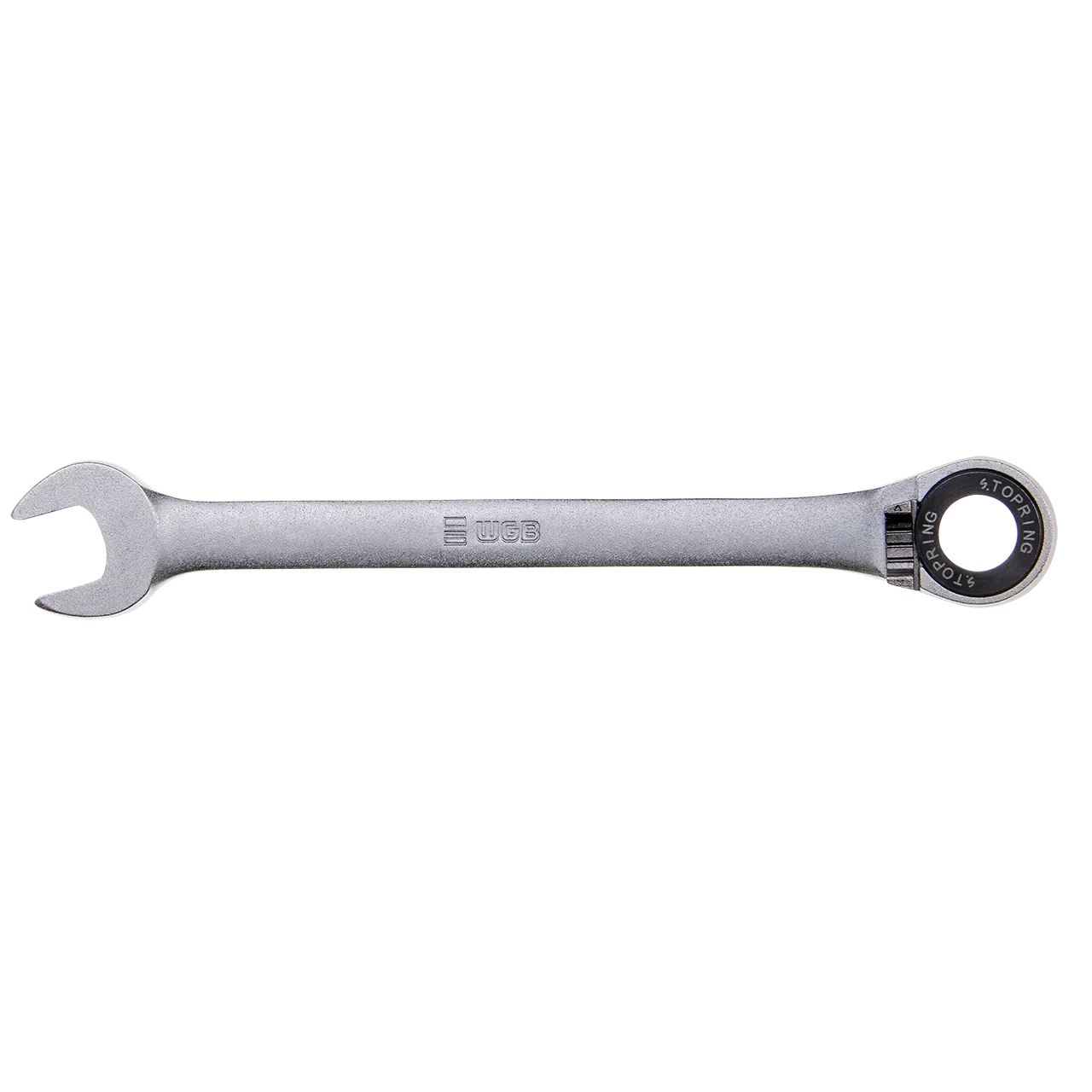 Adjustable wrench with ratchet and retaining ring.