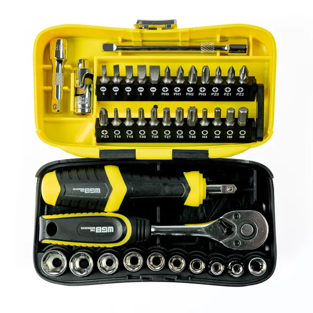 39-delars set, ¼-tums sats, spärrnyckelsats, hylsor, bits